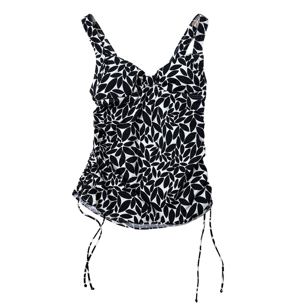 Lands' End Womens Tankini Swim Ruched Sides Beach Travel Black & White Sz 6
